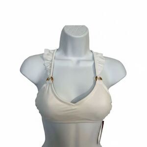 Women White Ruffle Bikini Top Juniors Size S(0-2) Removable Pads Swimwear Beach